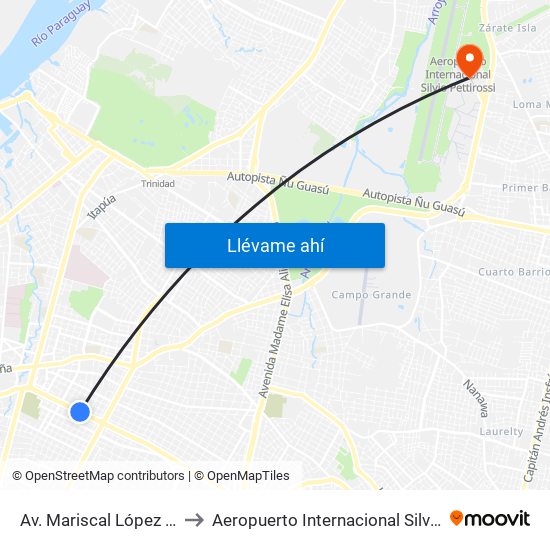 Av. Mariscal López X Bulnes to Aeropuerto Internacional Silvio Pettirossi map