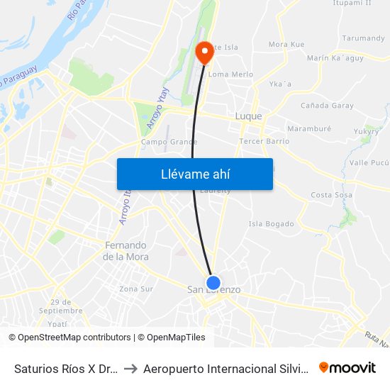 Saturios Ríos X Dr. Pellón to Aeropuerto Internacional Silvio Pettirossi map