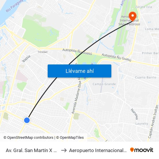 Av. Gral. San Martín X Av. Mcal. López to Aeropuerto Internacional Silvio Pettirossi map