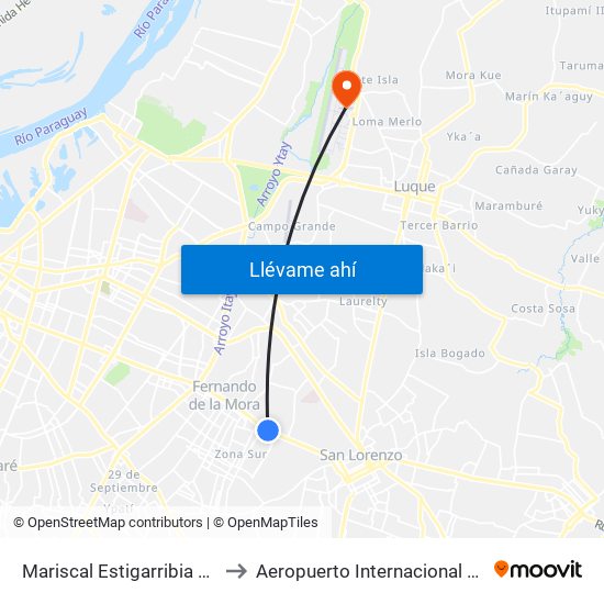 Mariscal Estigarribia X Atilio Galfre to Aeropuerto Internacional Silvio Pettirossi map