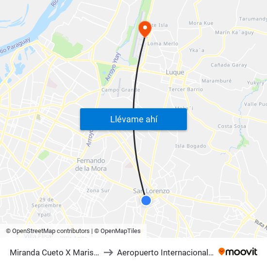 Miranda Cueto X Mariscal Estigarribia to Aeropuerto Internacional Silvio Pettirossi map