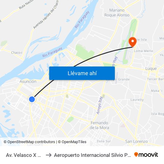 Av. Velasco X Brasil to Aeropuerto Internacional Silvio Pettirossi map