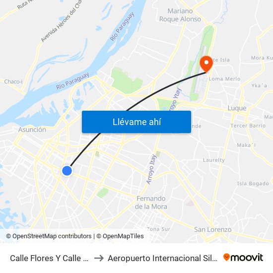 Calle Flores Y Calle Melgarejo to Aeropuerto Internacional Silvio Pettirossi map