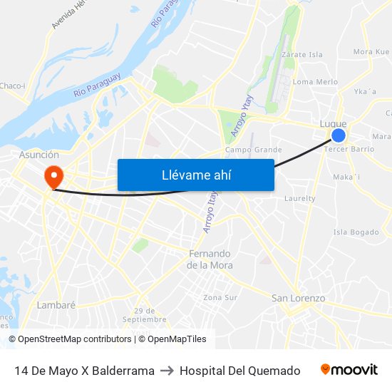 14 De Mayo X Balderrama to Hospital Del Quemado map