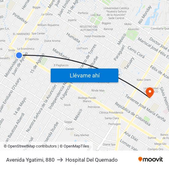 Avenida Ygatimi, 880 to Hospital Del Quemado map