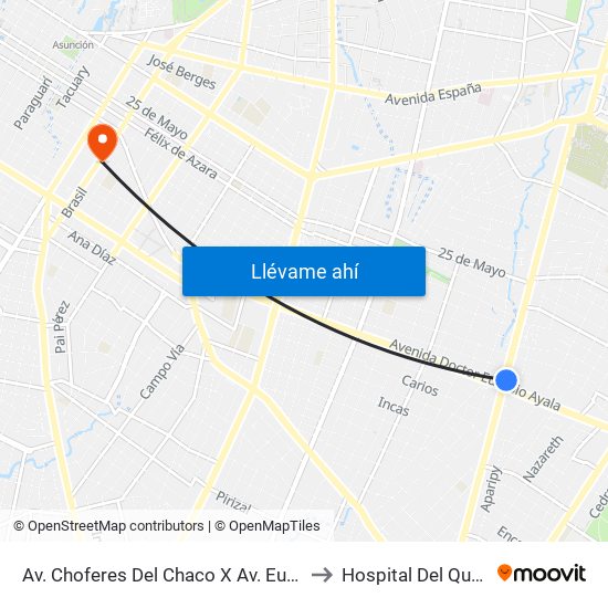 Av. Choferes Del Chaco X Av. Eusebio Ayala to Hospital Del Quemado map