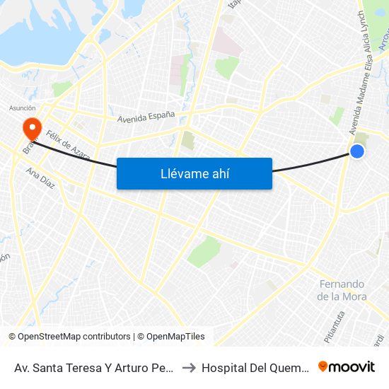 Av. Santa Teresa Y Arturo Pereira to Hospital Del Quemado map