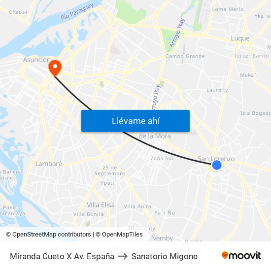 Miranda Cueto X Av. España to Sanatorio Migone map