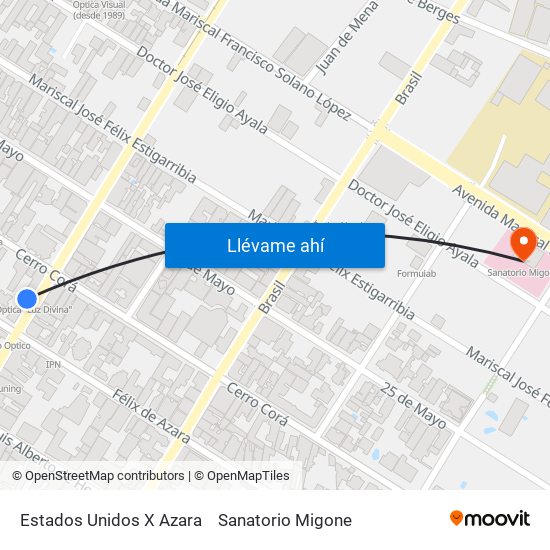 Estados Unidos X Azara to Sanatorio Migone map