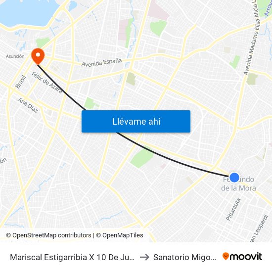 Mariscal Estigarribia X 10 De Julio to Sanatorio Migone map