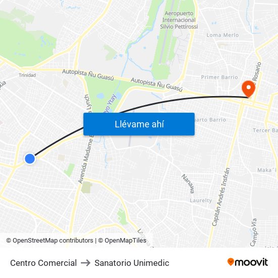Centro Comercial to Sanatorio Unimedic map