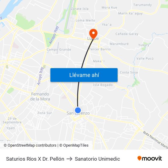 Saturios Ríos X Dr. Pellón to Sanatorio Unimedic map