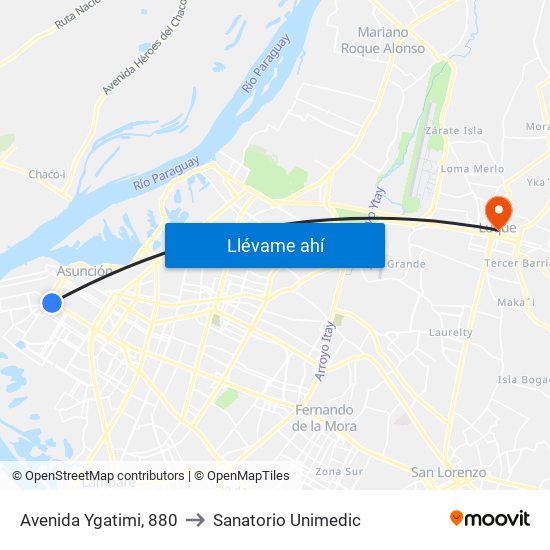 Avenida Ygatimi, 880 to Sanatorio Unimedic map