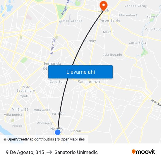 9 De Agosto, 345 to Sanatorio Unimedic map