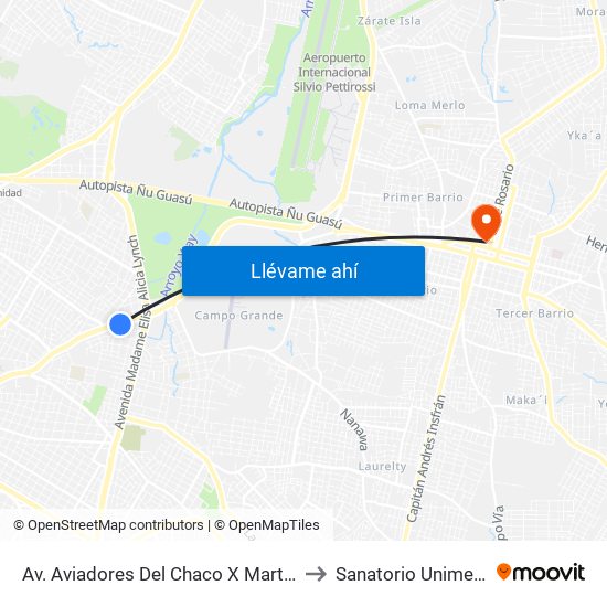 Av. Aviadores Del Chaco X Martínez to Sanatorio Unimedic map