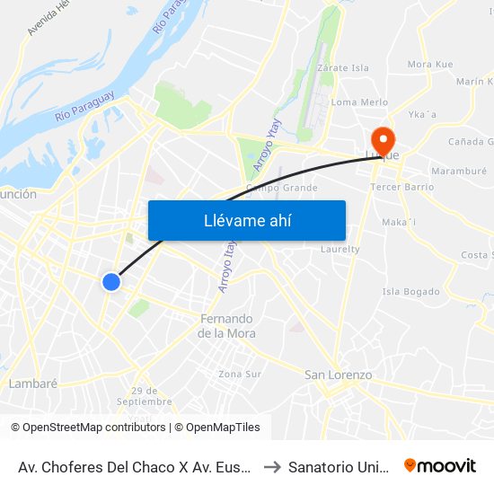 Av. Choferes Del Chaco X Av. Eusebio Ayala to Sanatorio Unimedic map