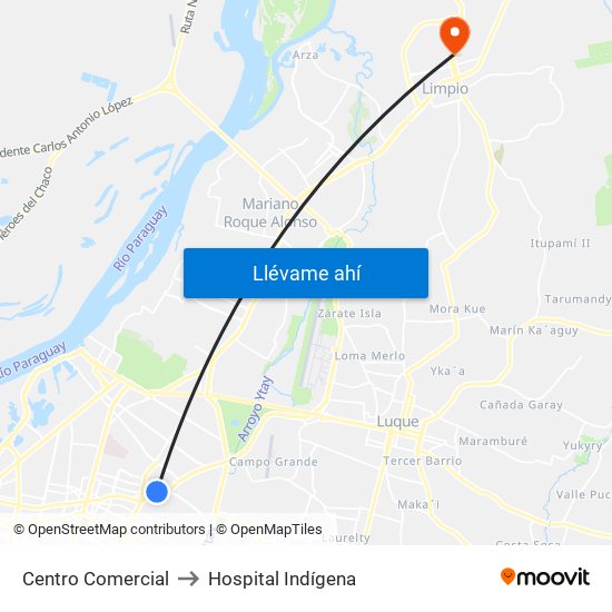 Centro Comercial to Hospital Indígena map