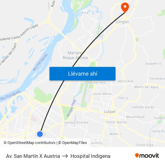 Av. San Martín X Austria to Hospital Indígena map