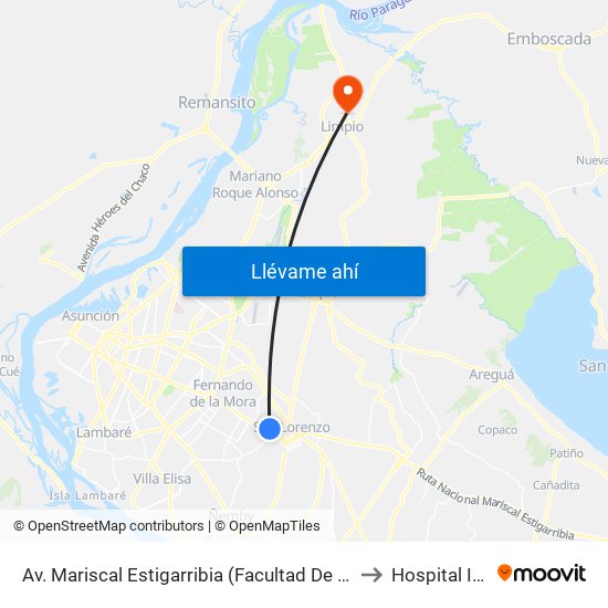 Av. Mariscal Estigarribia (Facultad De Ciencias Económicas) to Hospital Indígena map