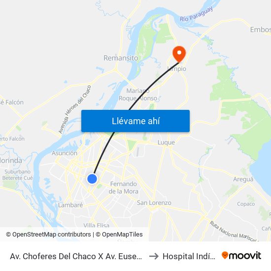 Av. Choferes Del Chaco X Av. Eusebio Ayala to Hospital Indígena map