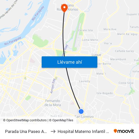 Parada Una Paseo Amelia to Hospital Materno Infantil M.R.A. map