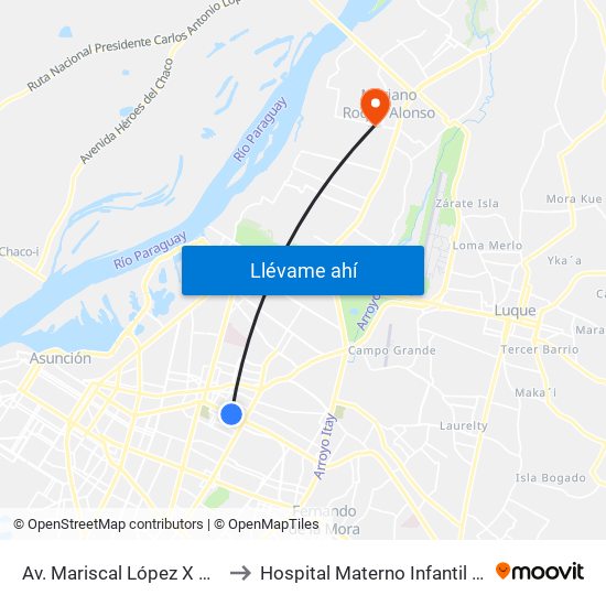 Av. Mariscal López X Bulnes to Hospital Materno Infantil M.R.A. map