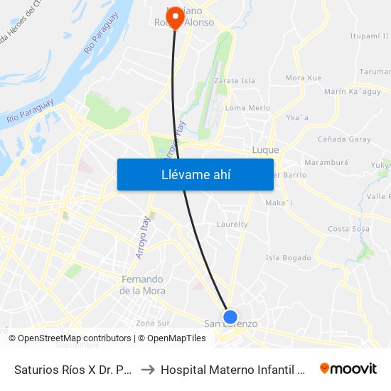 Saturios Ríos X Dr. Pellón to Hospital Materno Infantil M.R.A. map