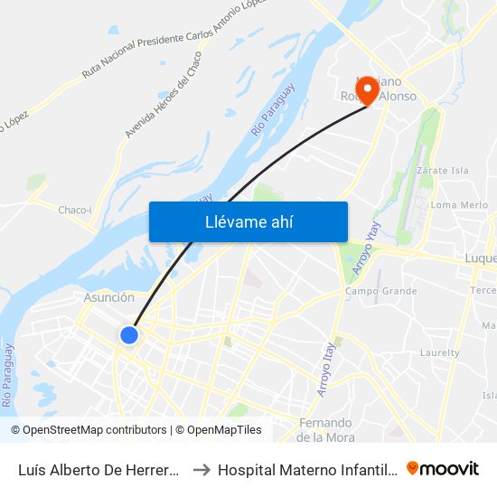 Luís Alberto De Herrera, 1095 to Hospital Materno Infantil M.R.A. map