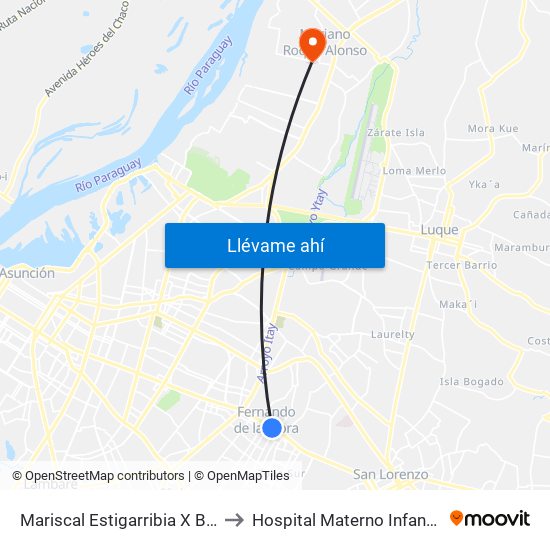 Mariscal Estigarribia X Boquerón to Hospital Materno Infantil M.R.A. map