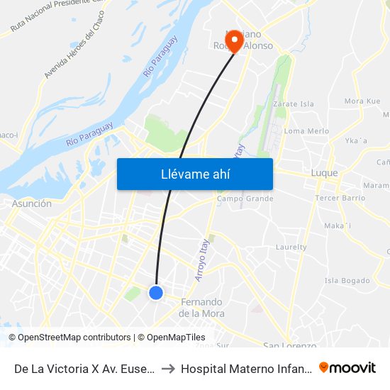 De La Victoria X Av. Eusebio Ayala to Hospital Materno Infantil M.R.A. map