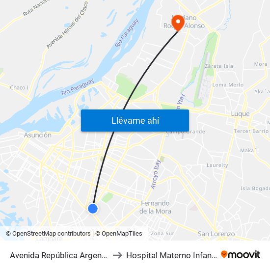 Avenida República Argentina, 3016 to Hospital Materno Infantil M.R.A. map