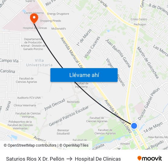 Saturios Ríos X Dr. Pellón to Hospital De Clinicas map