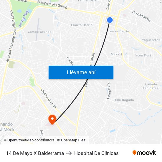 14 De Mayo X Balderrama to Hospital De Clinicas map