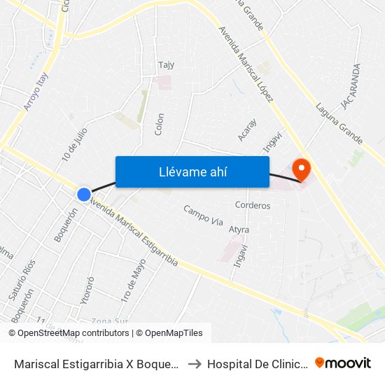 Mariscal Estigarribia X Boquerón to Hospital De Clinicas map