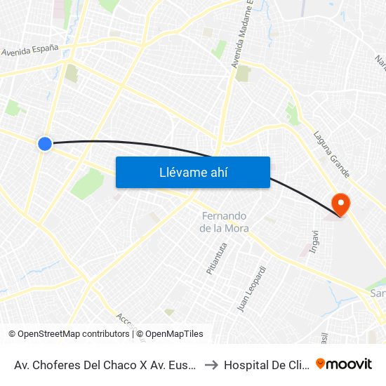 Av. Choferes Del Chaco X Av. Eusebio Ayala to Hospital De Clinicas map