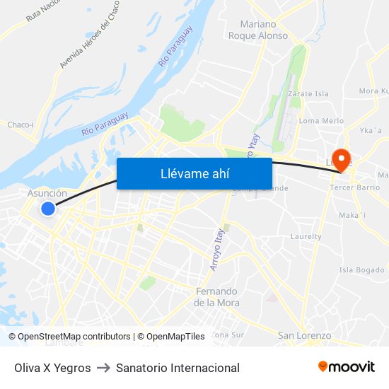 Oliva X Yegros to Sanatorio Internacional map