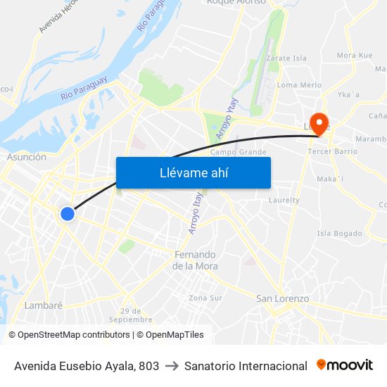 Avenida Eusebio Ayala, 803 to Sanatorio Internacional map