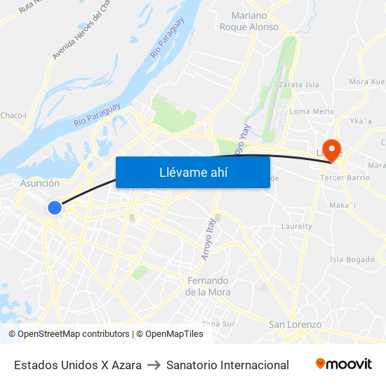 Estados Unidos X Azara to Sanatorio Internacional map