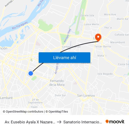 Av. Eusebio Ayala X Nazareth to Sanatorio Internacional map