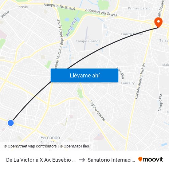 De La Victoria X Av. Eusebio Ayala to Sanatorio Internacional map