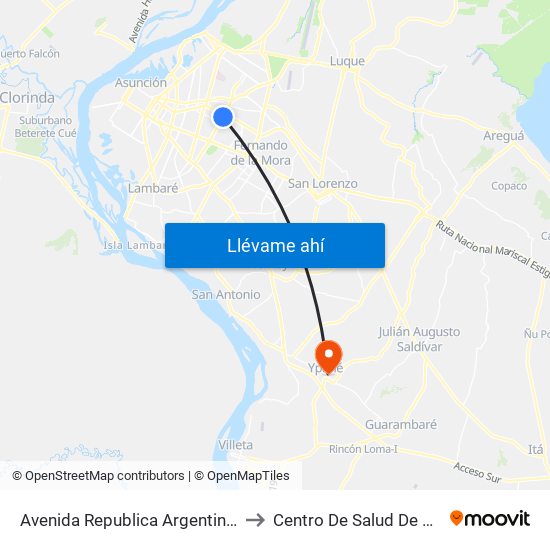 Avenida Republica Argentina, 201 to Centro De Salud De Ypané map