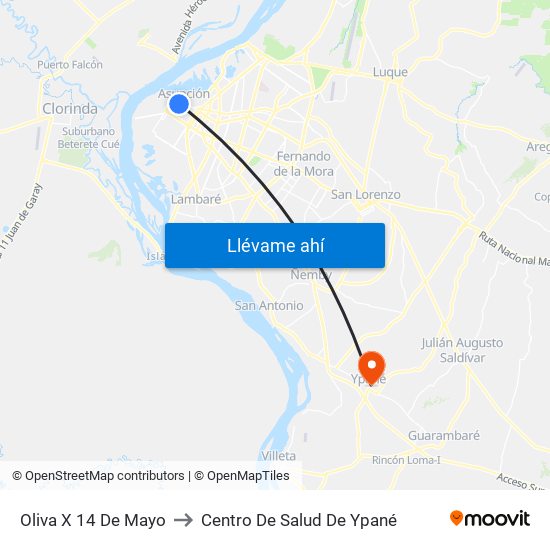 Oliva X 14 De Mayo to Centro De Salud De Ypané map