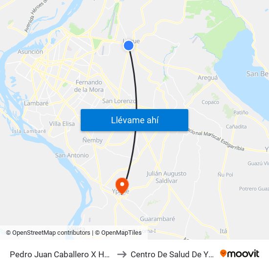 Pedro Juan Caballero X Herrera to Centro De Salud De Ypané map