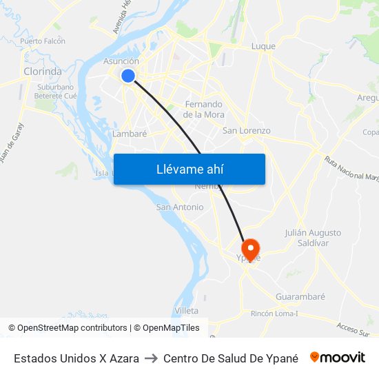 Estados Unidos X Azara to Centro De Salud De Ypané map