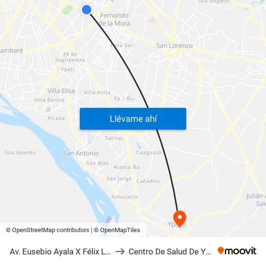Av. Eusebio Ayala X Félix Lopéz to Centro De Salud De Ypané map