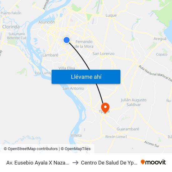 Av. Eusebio Ayala X Nazareth to Centro De Salud De Ypané map