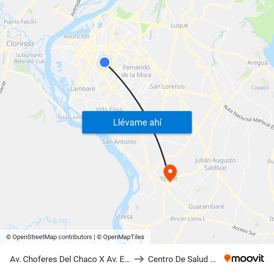 Av. Choferes Del Chaco X Av. Eusebio Ayala to Centro De Salud De Ypané map