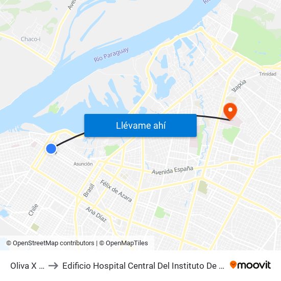 Oliva X Ayolas to Edificio Hospital Central Del Instituto De Prevision Social - Paraguay map