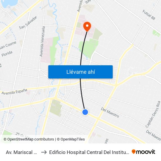 Av. Mariscal López X Bulnes to Edificio Hospital Central Del Instituto De Prevision Social - Paraguay map