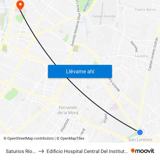 Saturios Ríos X Dr. Pellón to Edificio Hospital Central Del Instituto De Prevision Social - Paraguay map